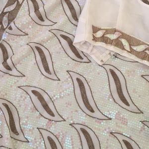 Iridescent ivory beige sequined saree with blouse